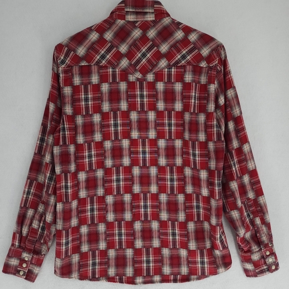 Lucky Brand Dungarees Western Pearl Snap Plaid Patchwork Shirt - Picture 3 of 9